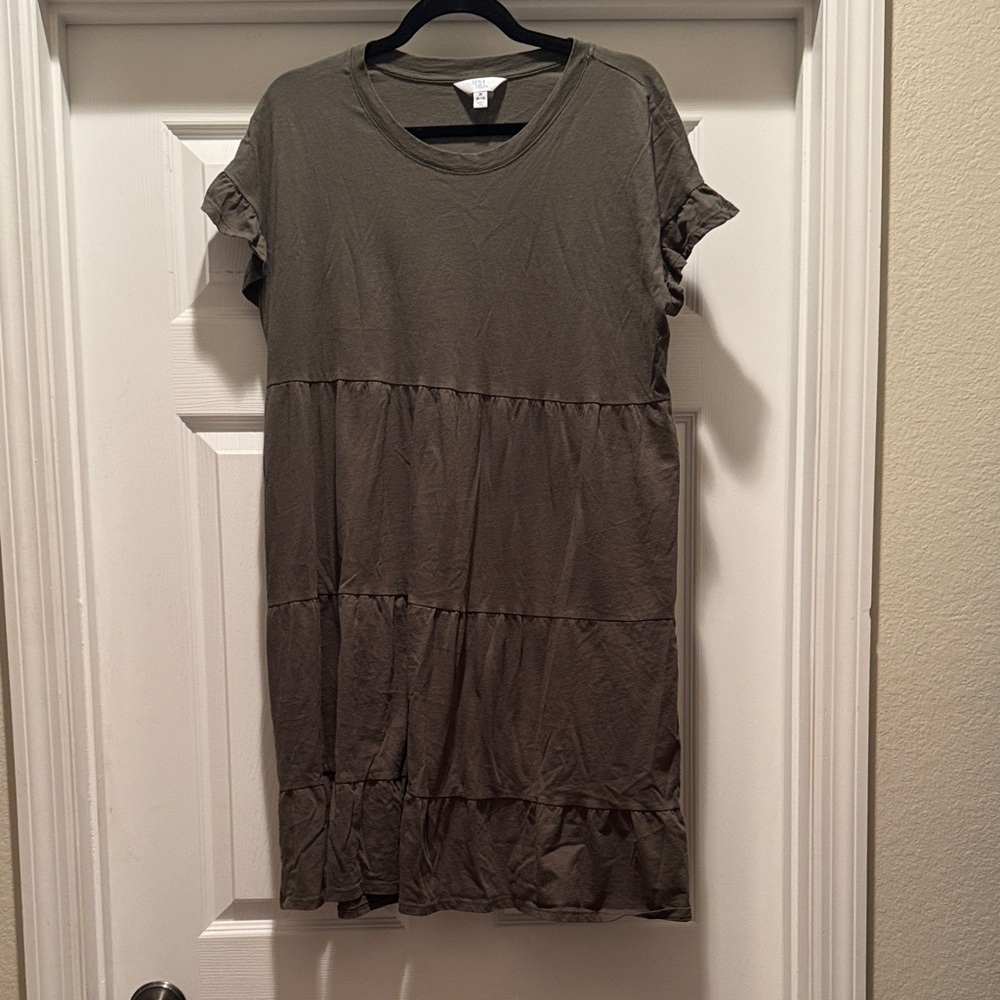 Casual Olive Green Tiered Dress
